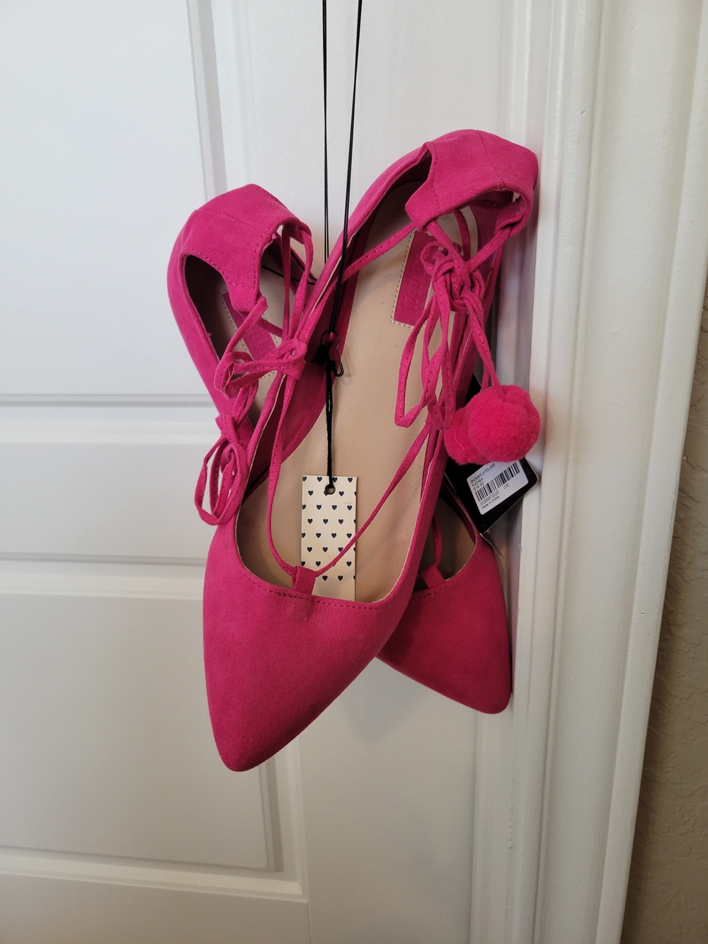 Forever 21 Hot Pink Lace-Up Pointed Toe Flats